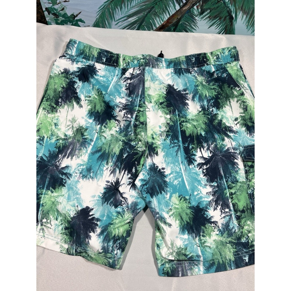 Roundtree, York Swimwear Palm Tree, Print Blue Green Men's XL